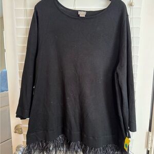Chico's Elegant Black Long Sleeve Top with Feather Hem